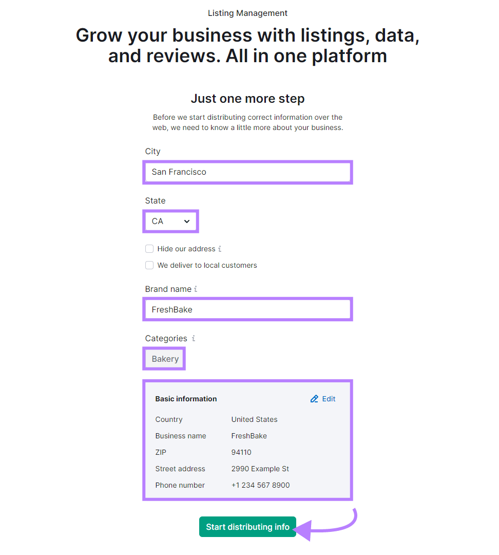 Fill out the business information in the 上市管理 form