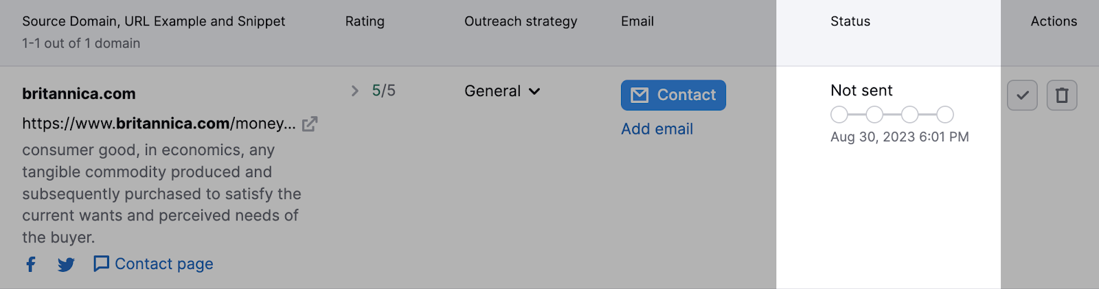 “Status” column showing