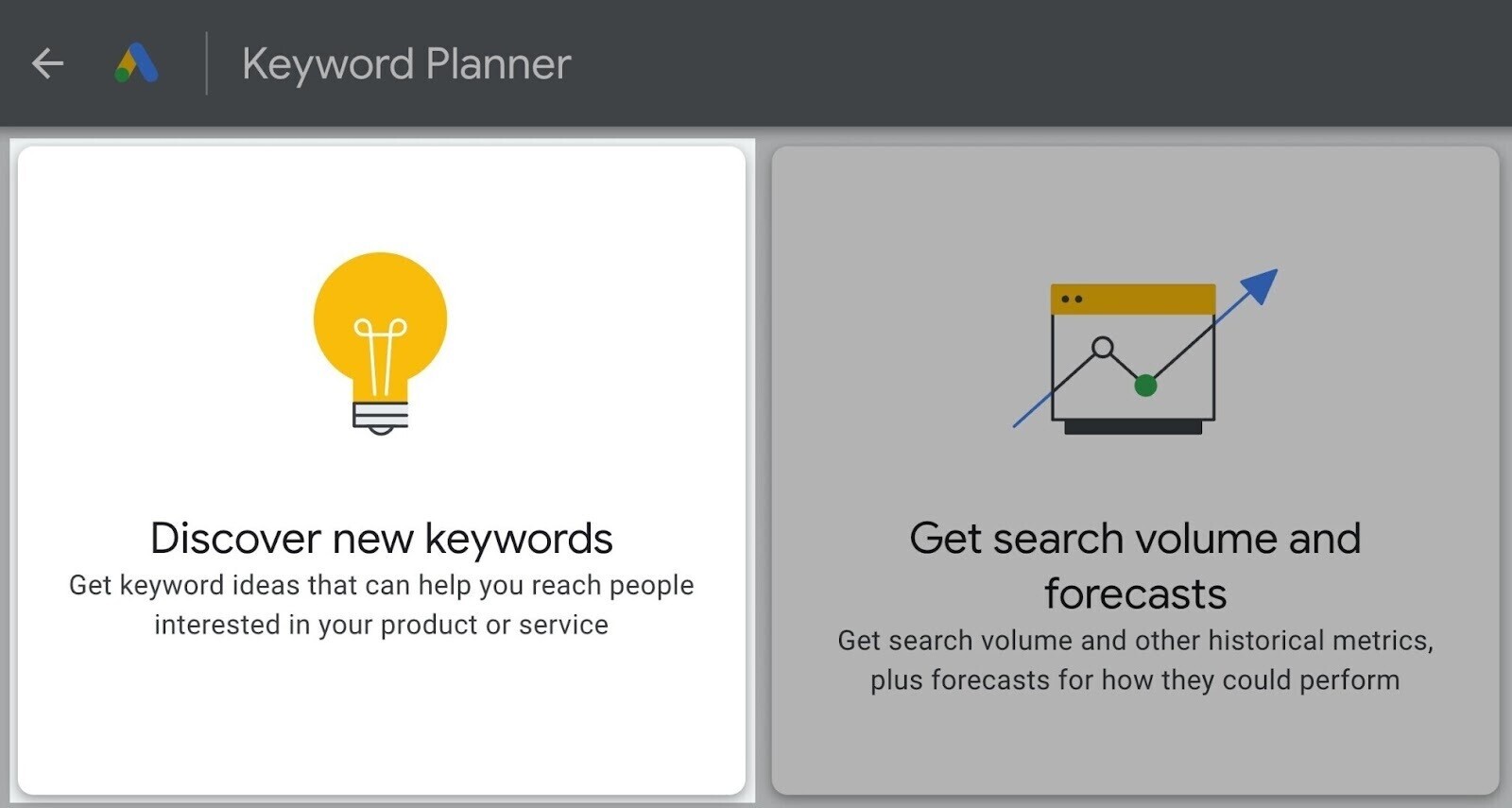 “Discover new keywords”section highlighted in 谷歌关键字规划师