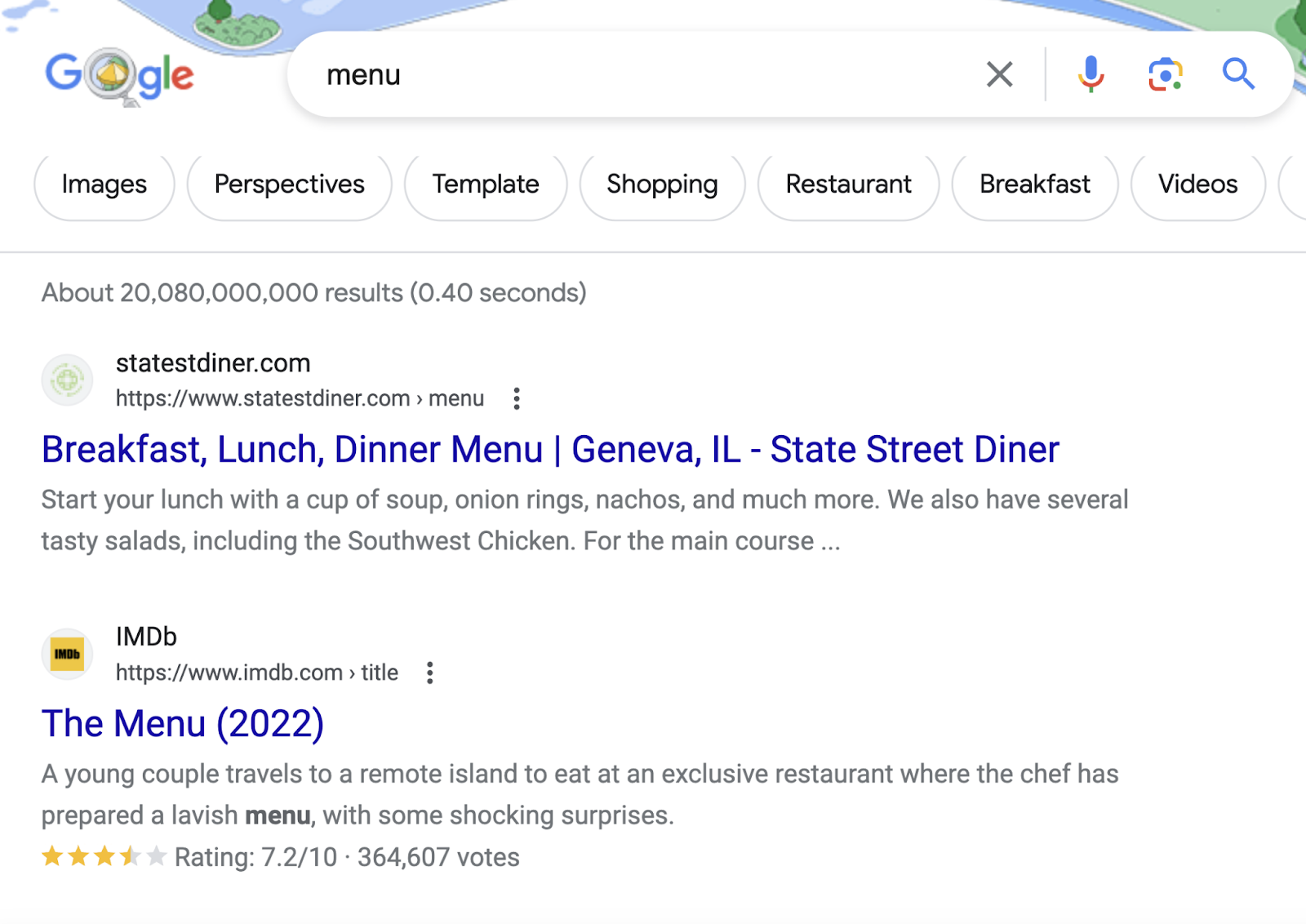 Google search results为 “menu”