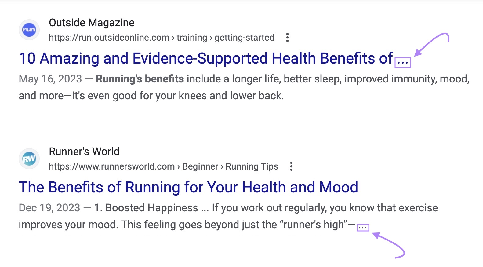A preview of SERP with title and meta description truncated