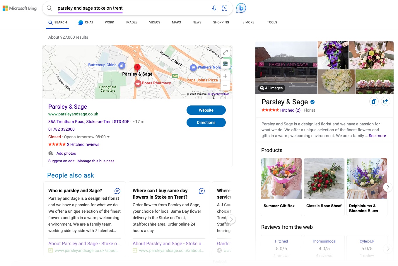 Parsley & Sage on Bing 搜索 results 和 Maps