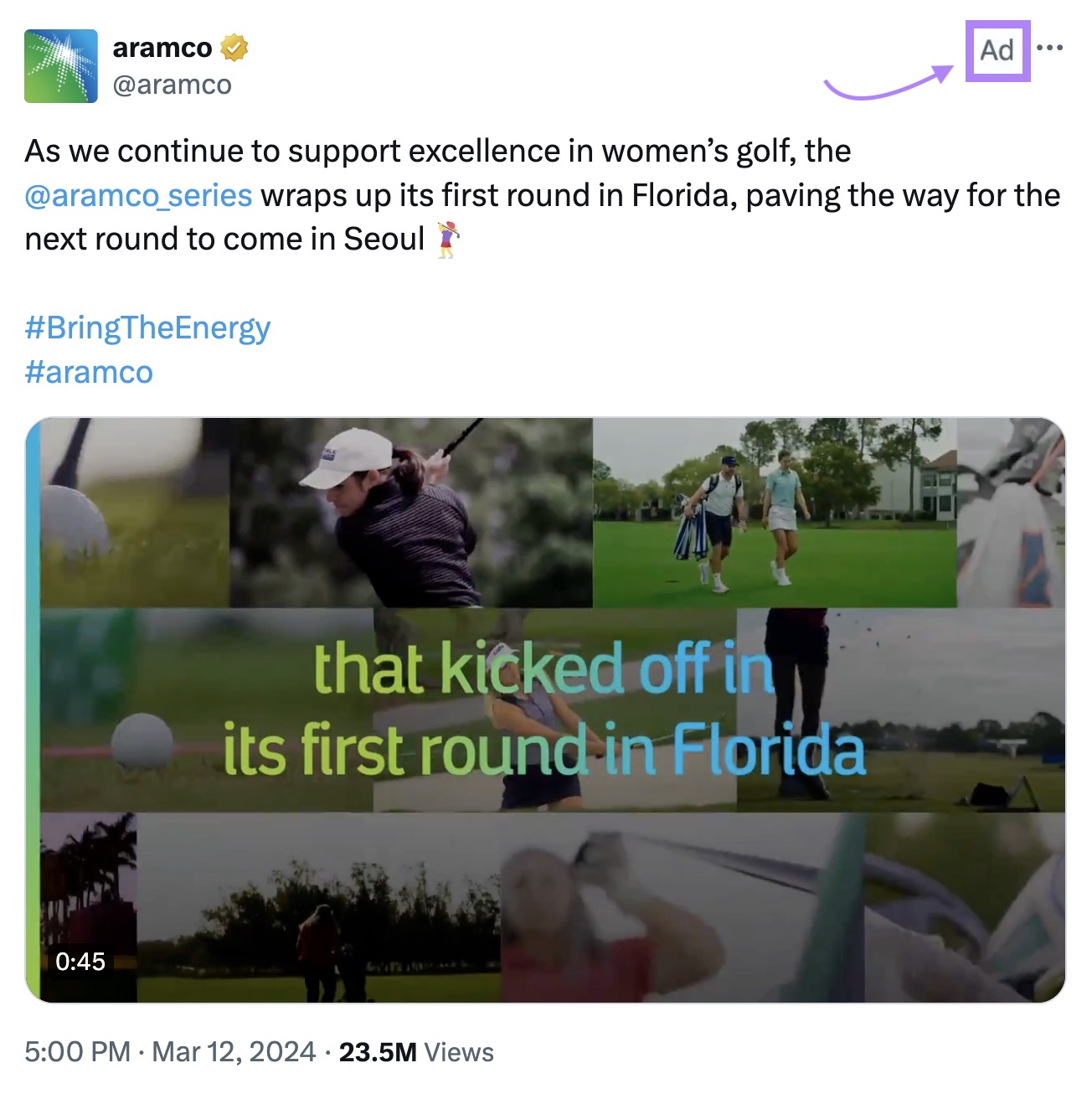 native video ad from Aramco on X (formerly Twitter) with 