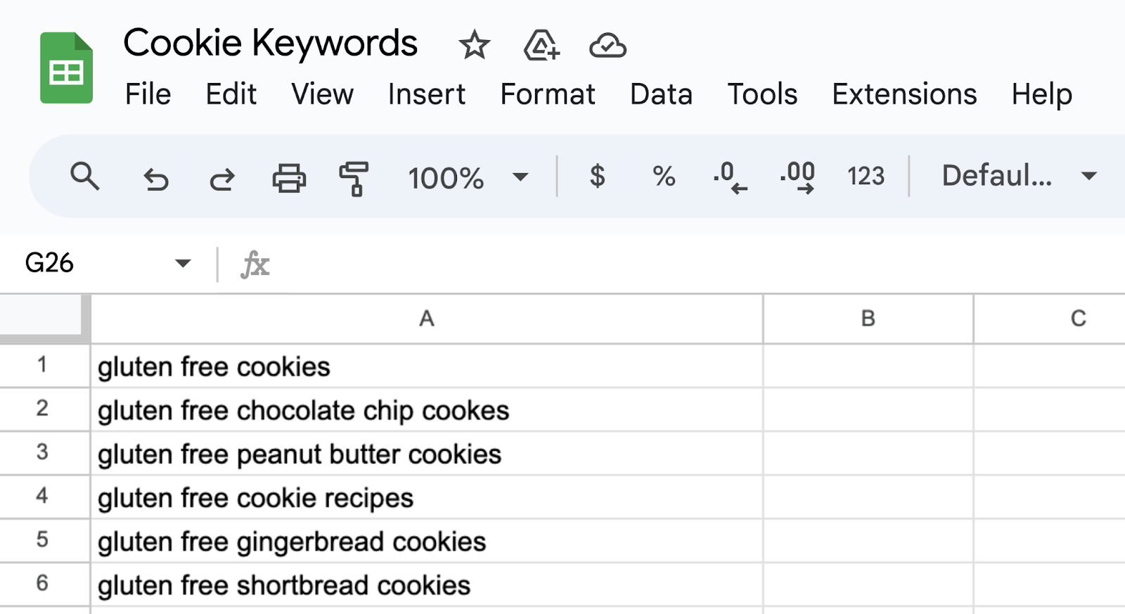 Google spreadsheet titled