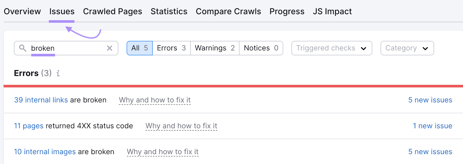 search for “broken” in the 