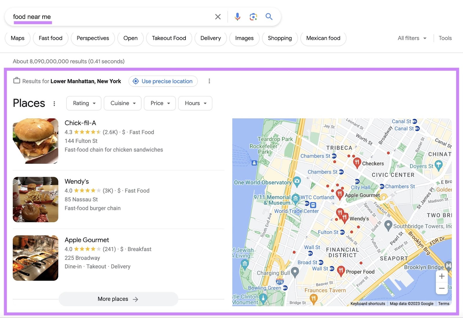 Google's 本地包装 results for 