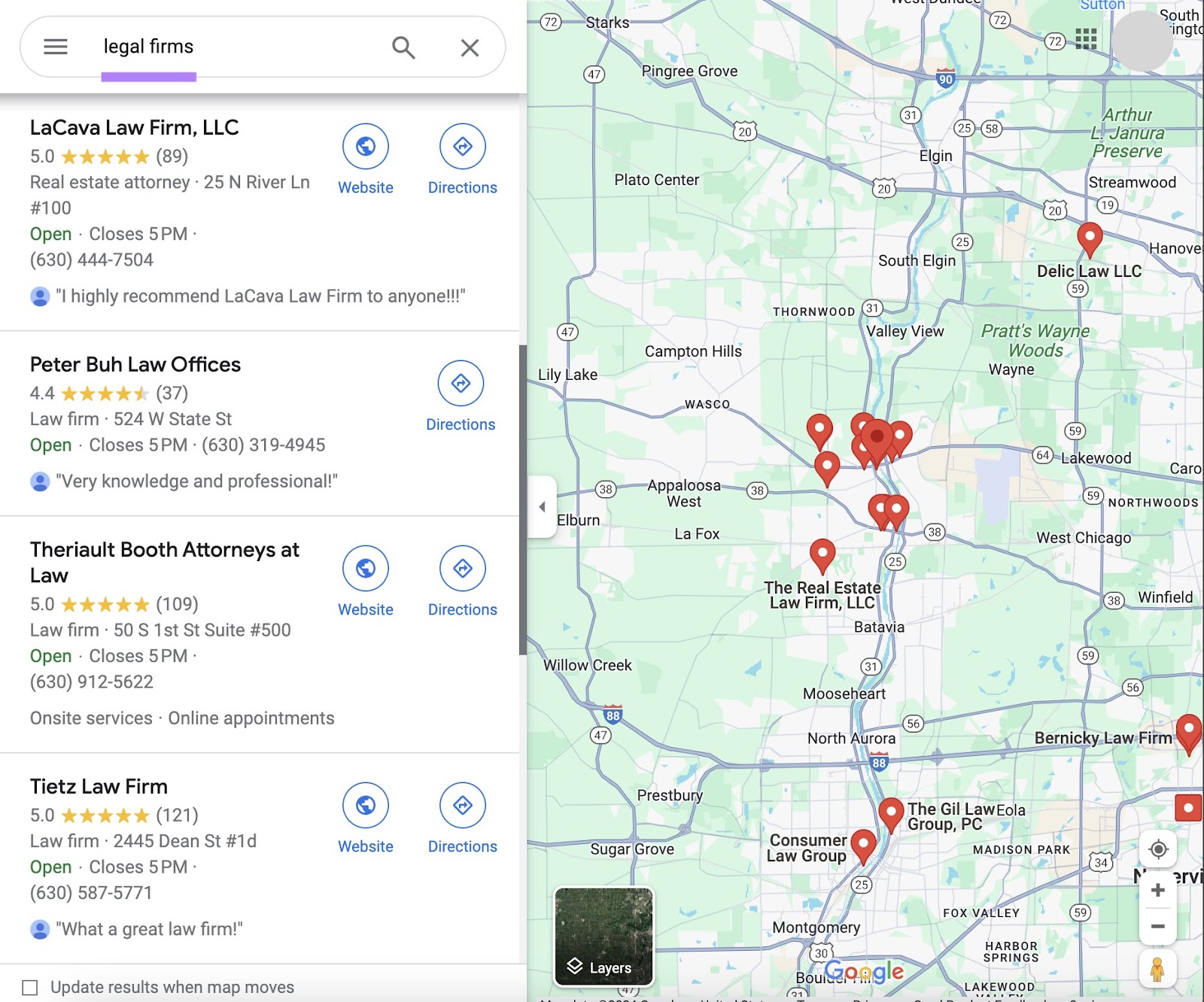 Google Maps results for 