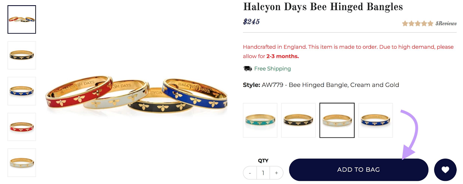 A product page with