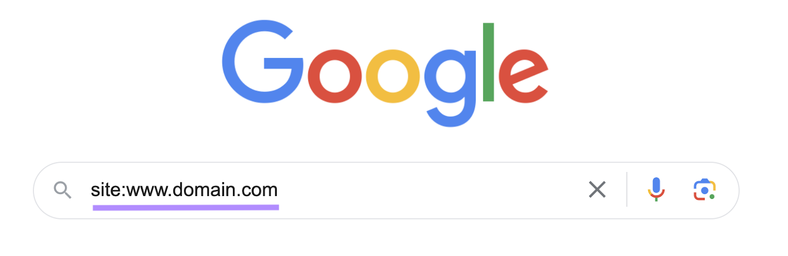 “网站:www.domain.com” entered into Google search bar