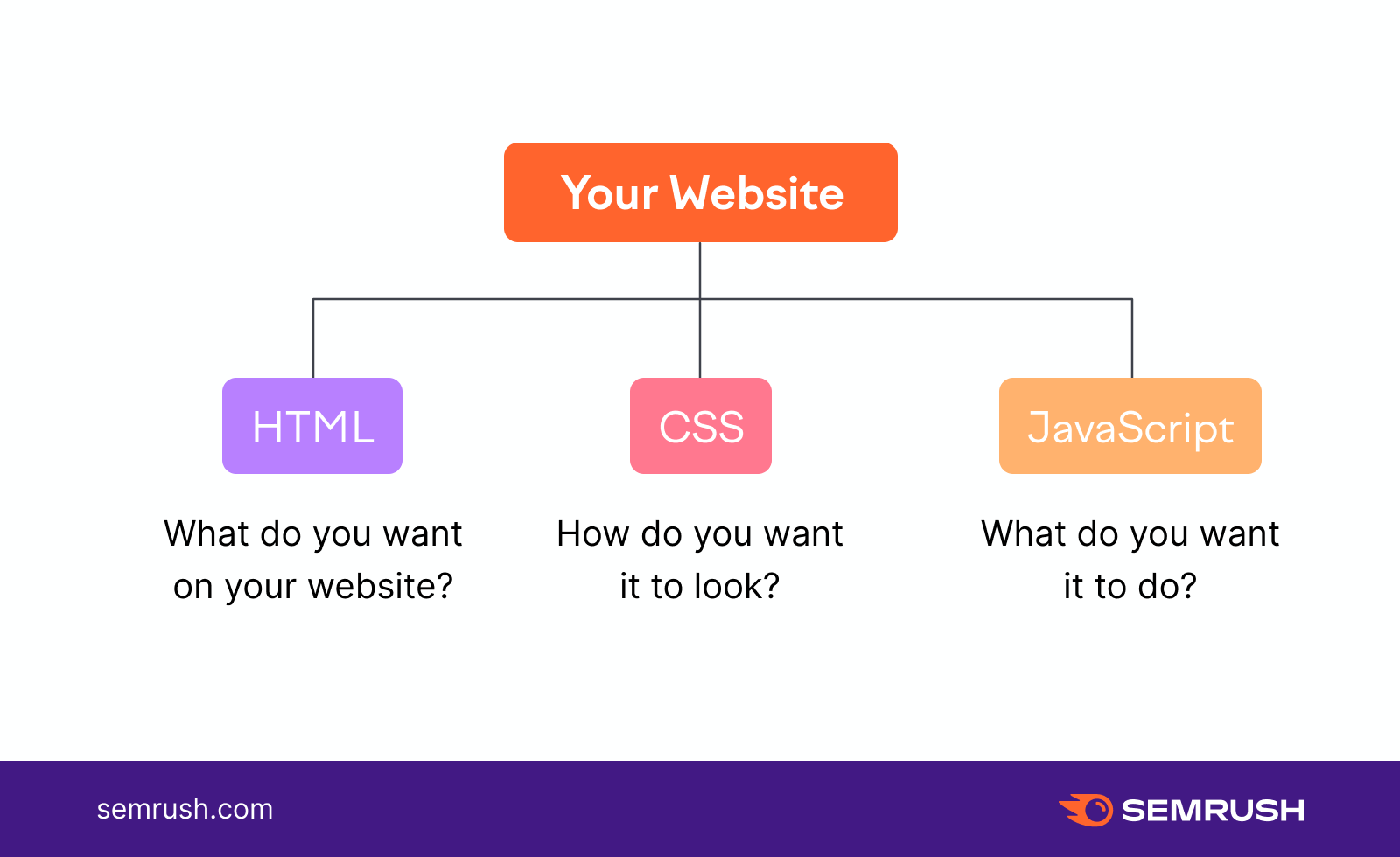 Your website branching into HTML or what do you want on your website, CSS or 如何 do you want it to look, or JavaScript aka what do you want it to do.