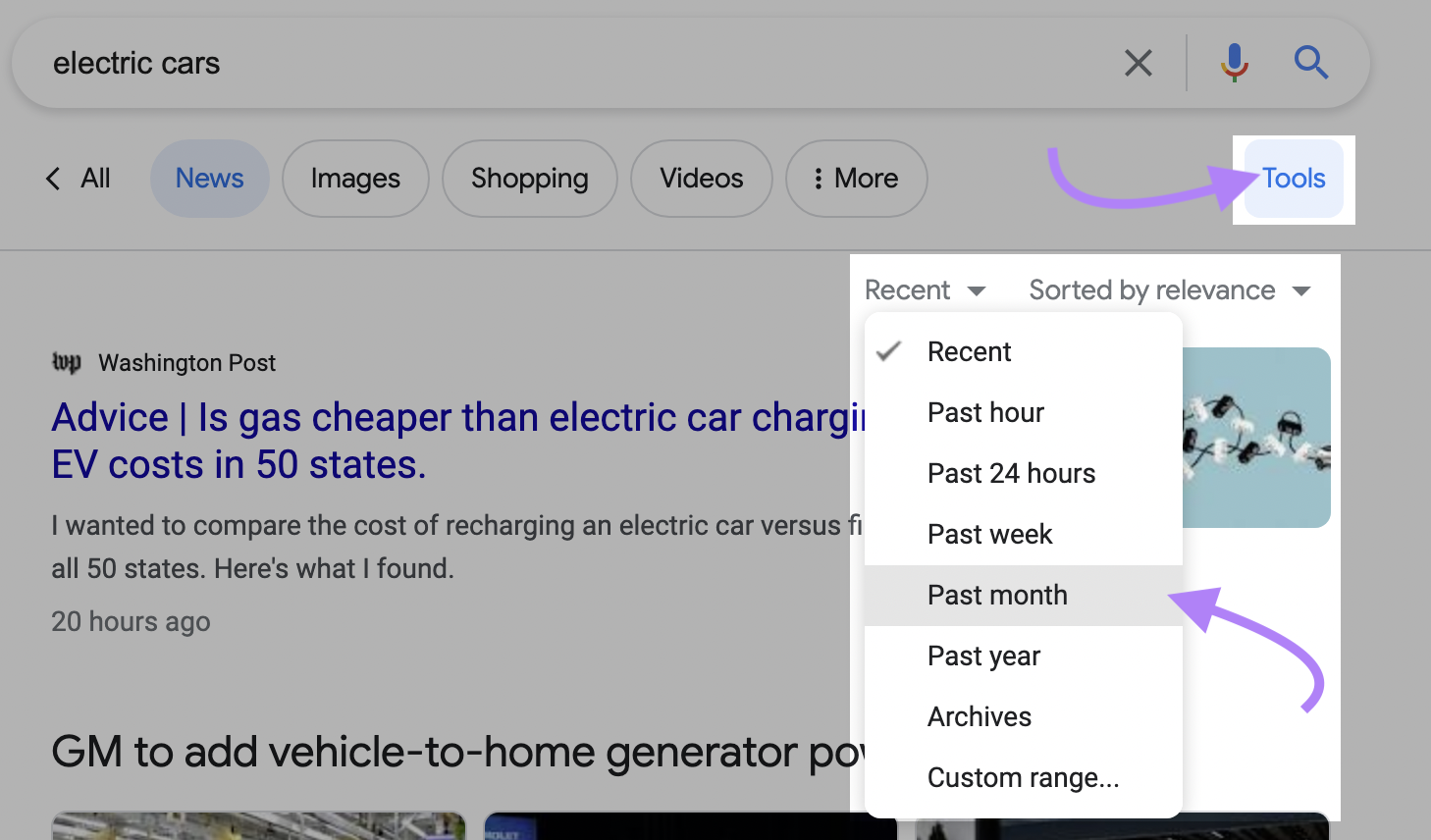in “工具” option in Google SERP filter the results for the past 月份