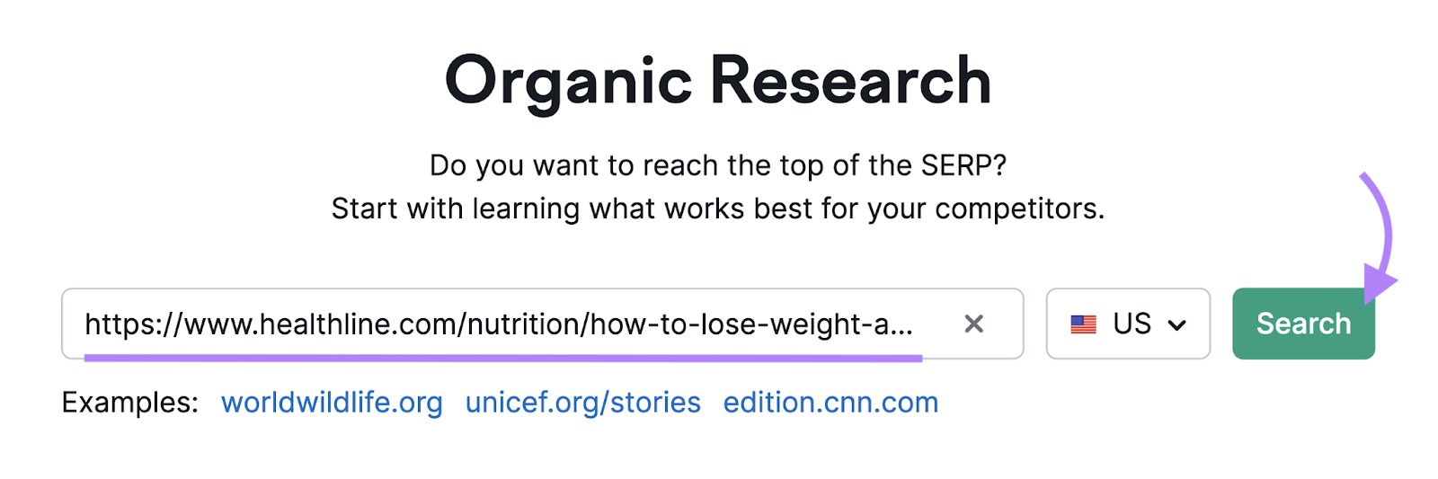 Healthline article url entered into 有机研究 tool