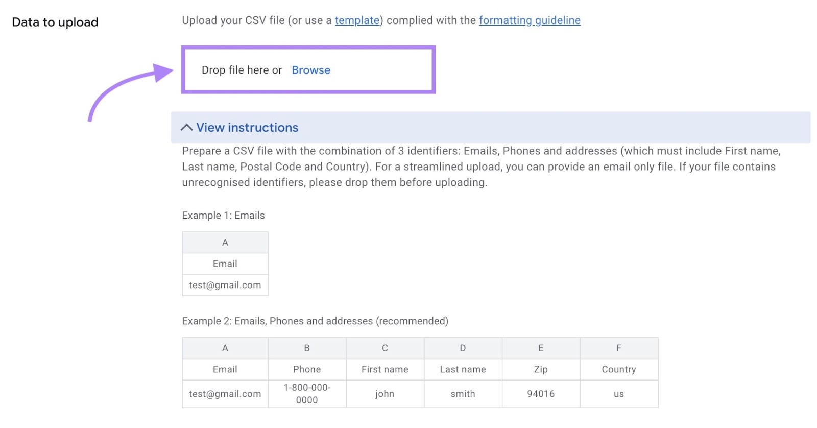 Option to upload a CSV file of your email list for a 再评论 campaign on 谷歌广告.
