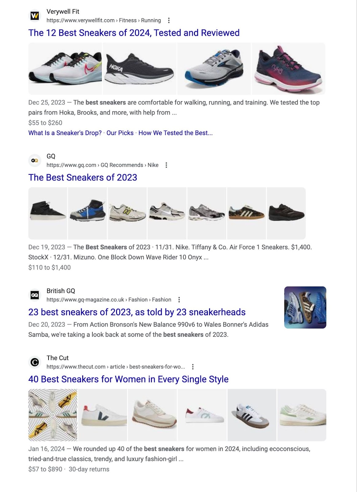 A section of Google's SERP for 