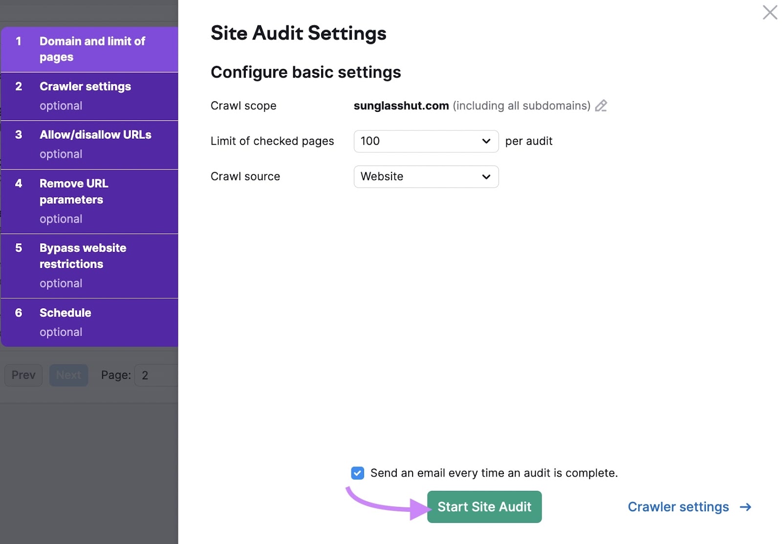 “Site Audit 套装tings”window