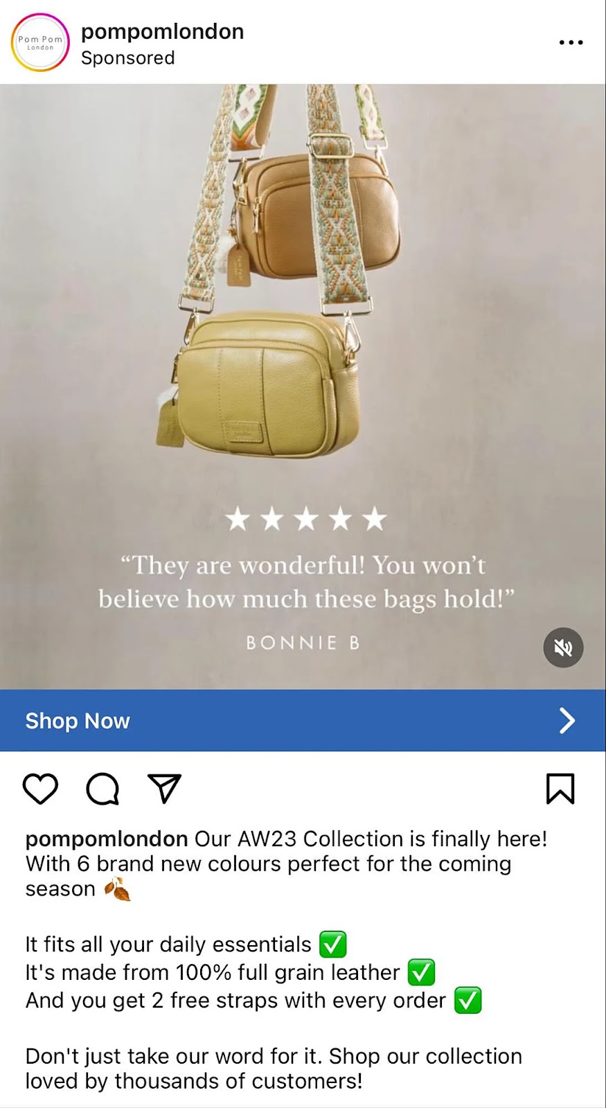 Pom Pom London's Instagram ad with 