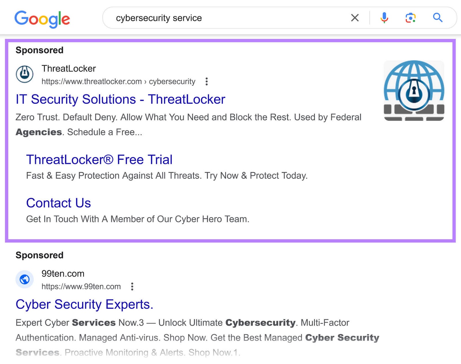 Dynamic search ad (DSA) on Google SERP for 