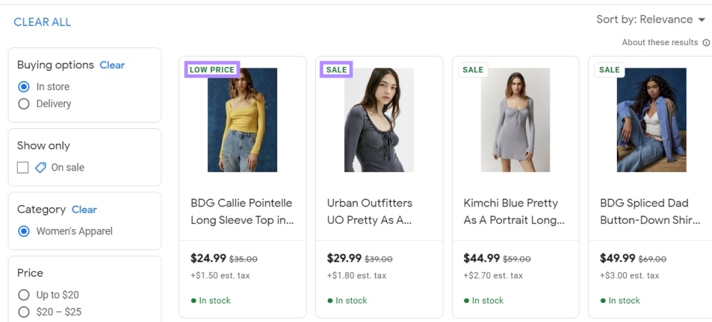 Product shows under 