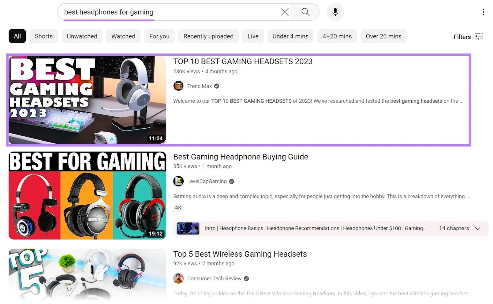 YouTube的 results for