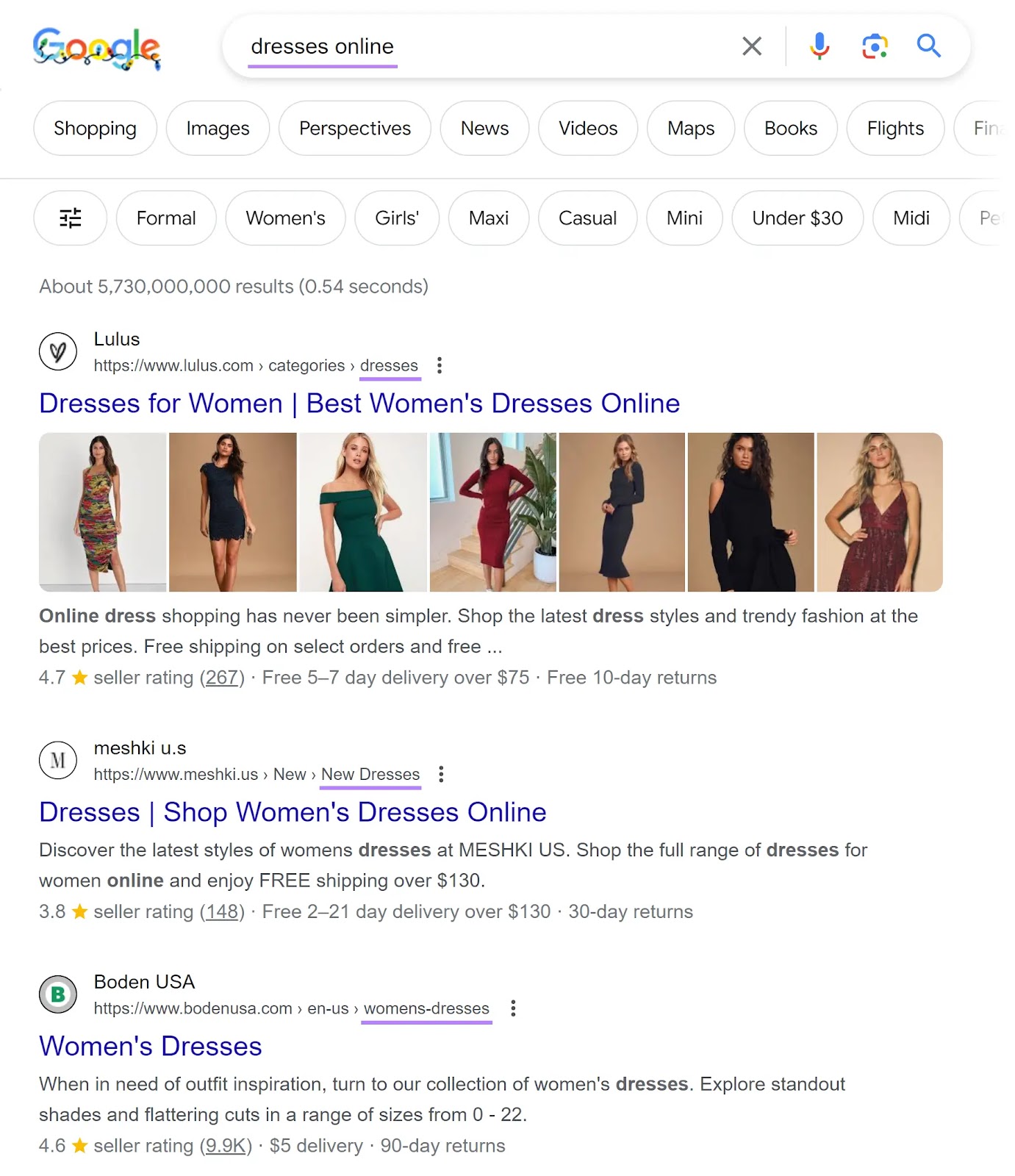 谷歌's SERP for