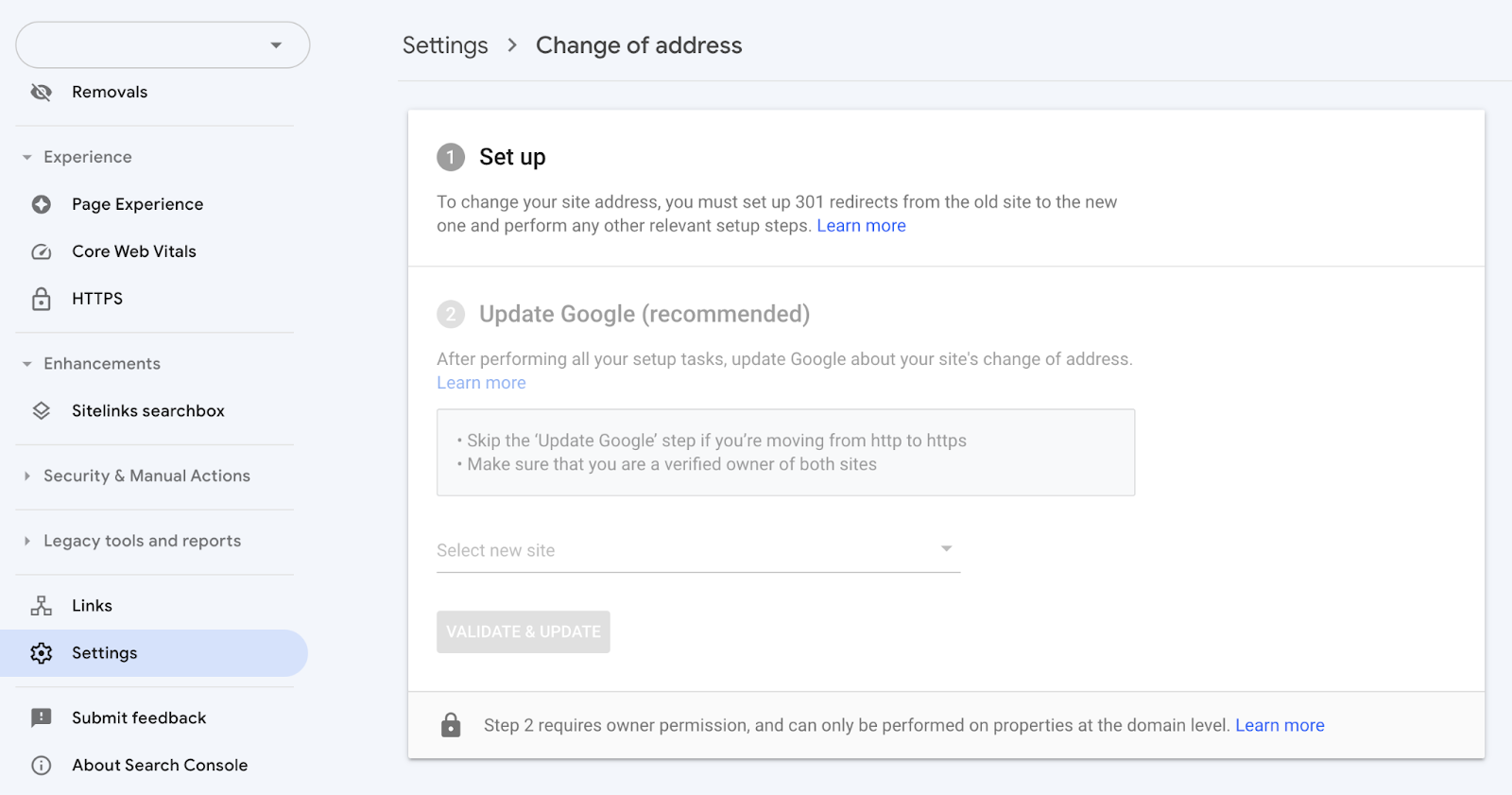 更改地址 page in Google Search Console