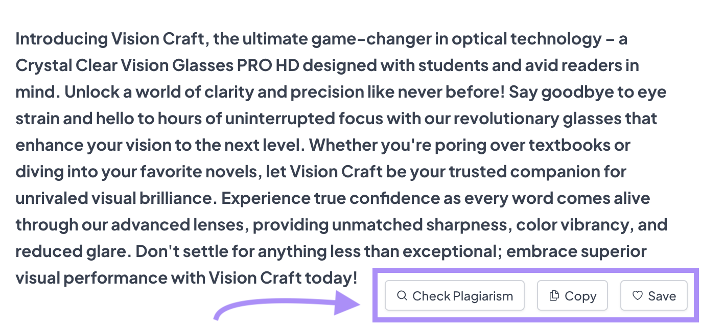 A draft product description for 