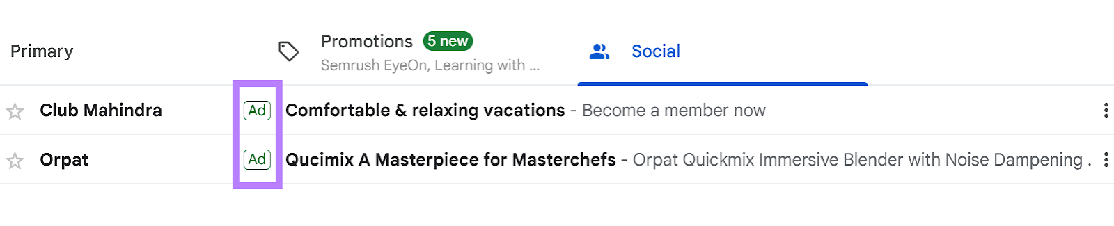 Gmail ads shown in the inbox with 