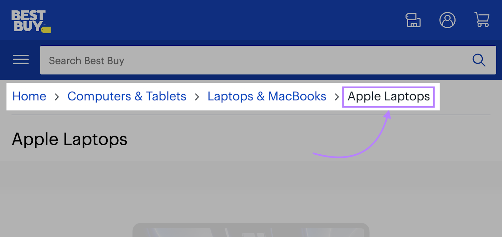 Best Buy's current page in the breadcrumb trail 姓名d 