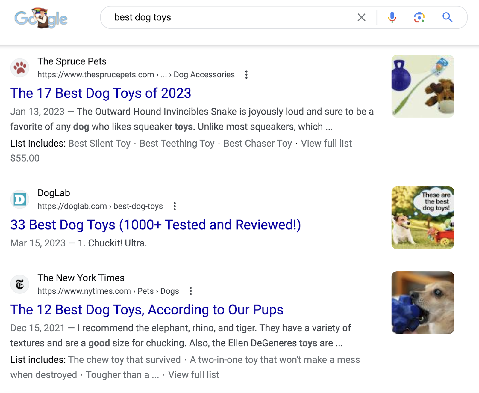 谷歌 search results for “最好的狗玩具”