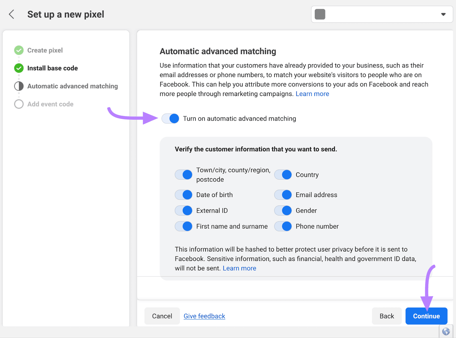 “Automatic advanced matching”option turned on
