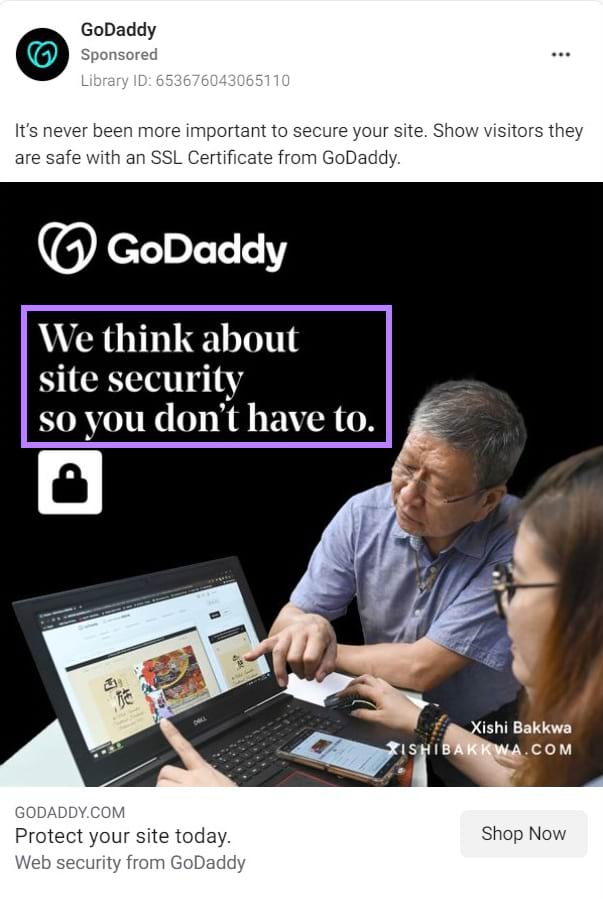 GoDaddy's Facebook广告 with 