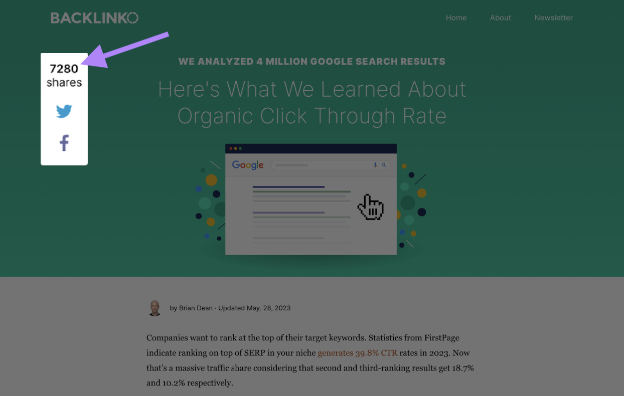 An example of a Backlinko blog showing 