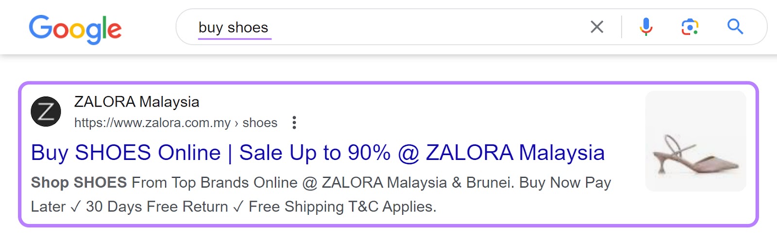 Zalora's PPC ad for