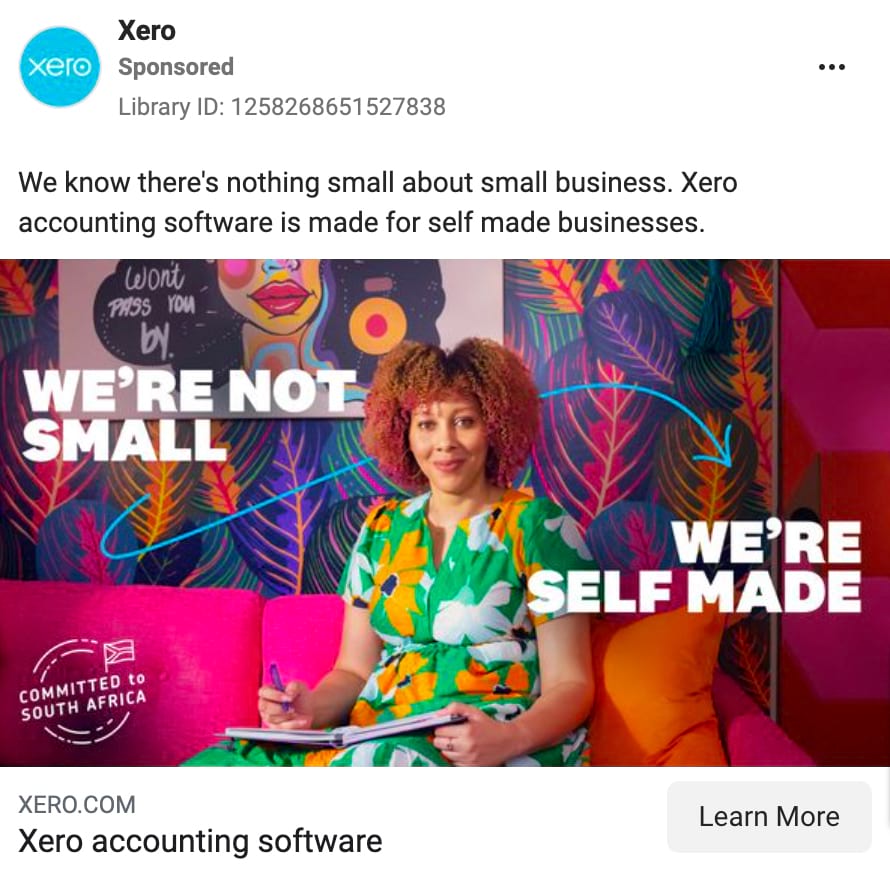 Xero’s Facebook广告 with “We’re not small, we’re self-made.” copy