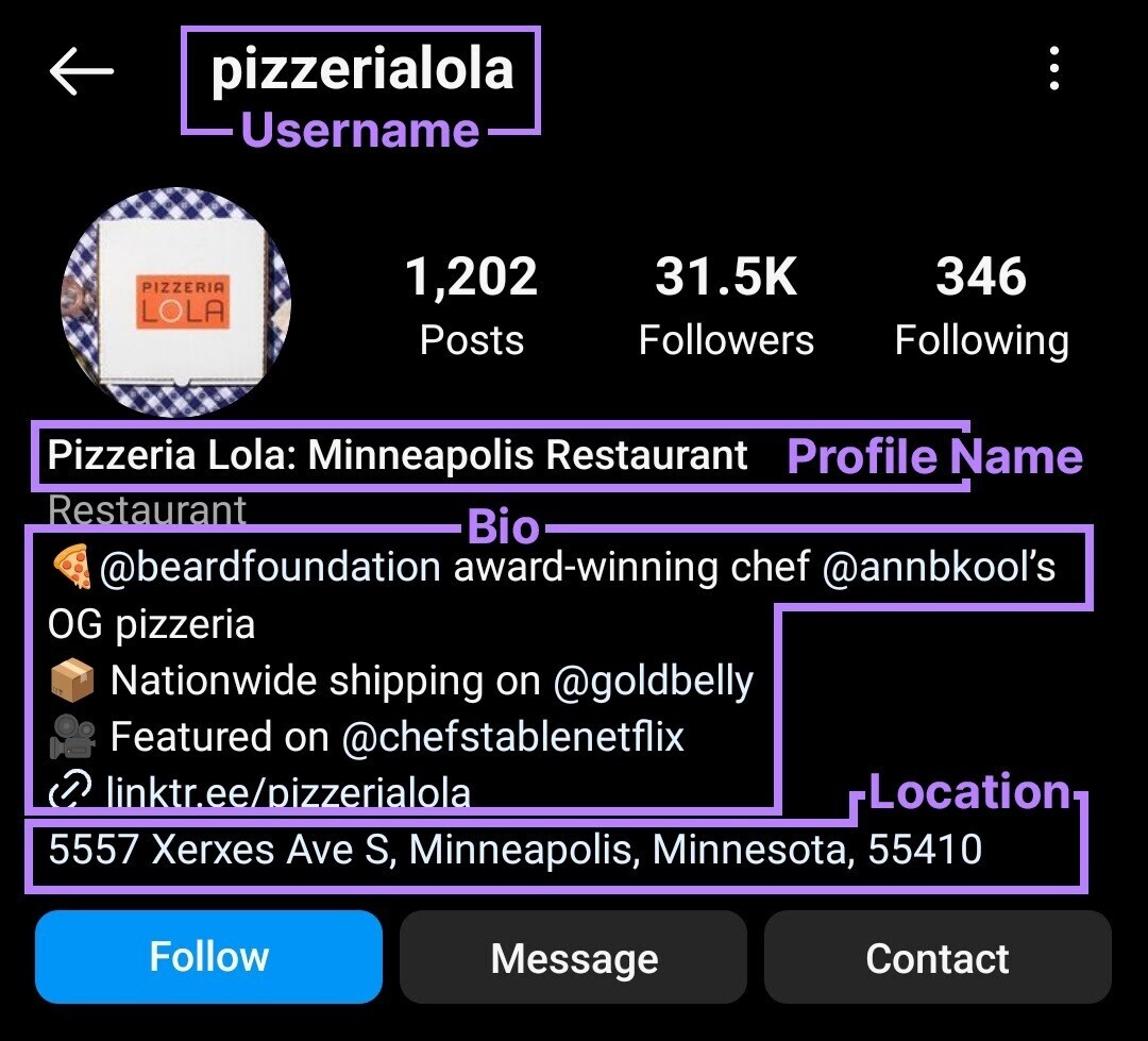Instagram profile for