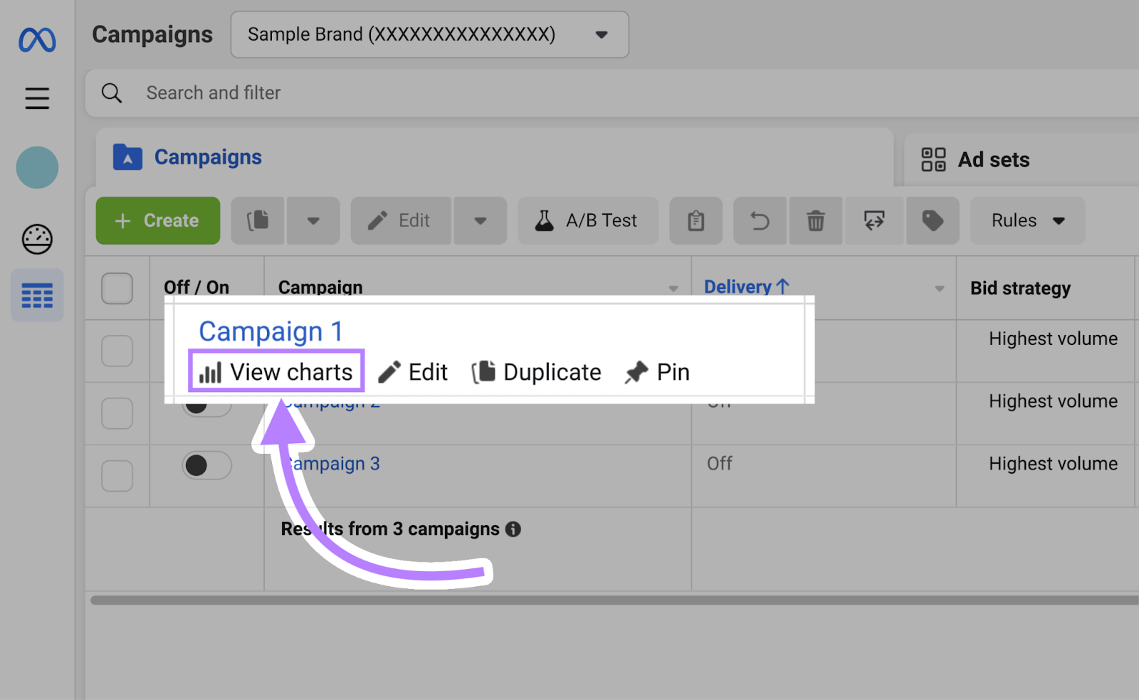 navigating to “View charts” button under