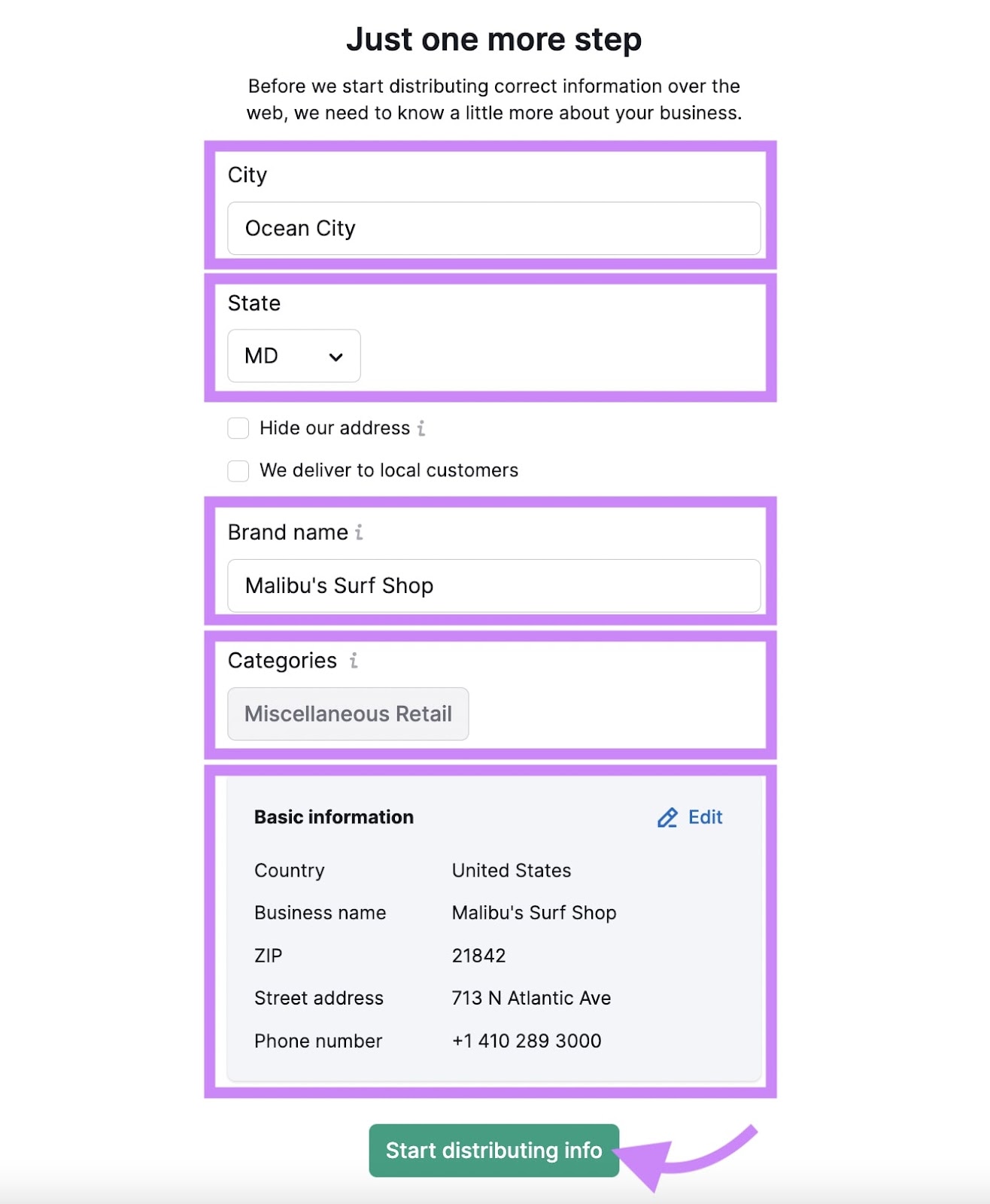 A form for entering your business info in 上市管理 tool