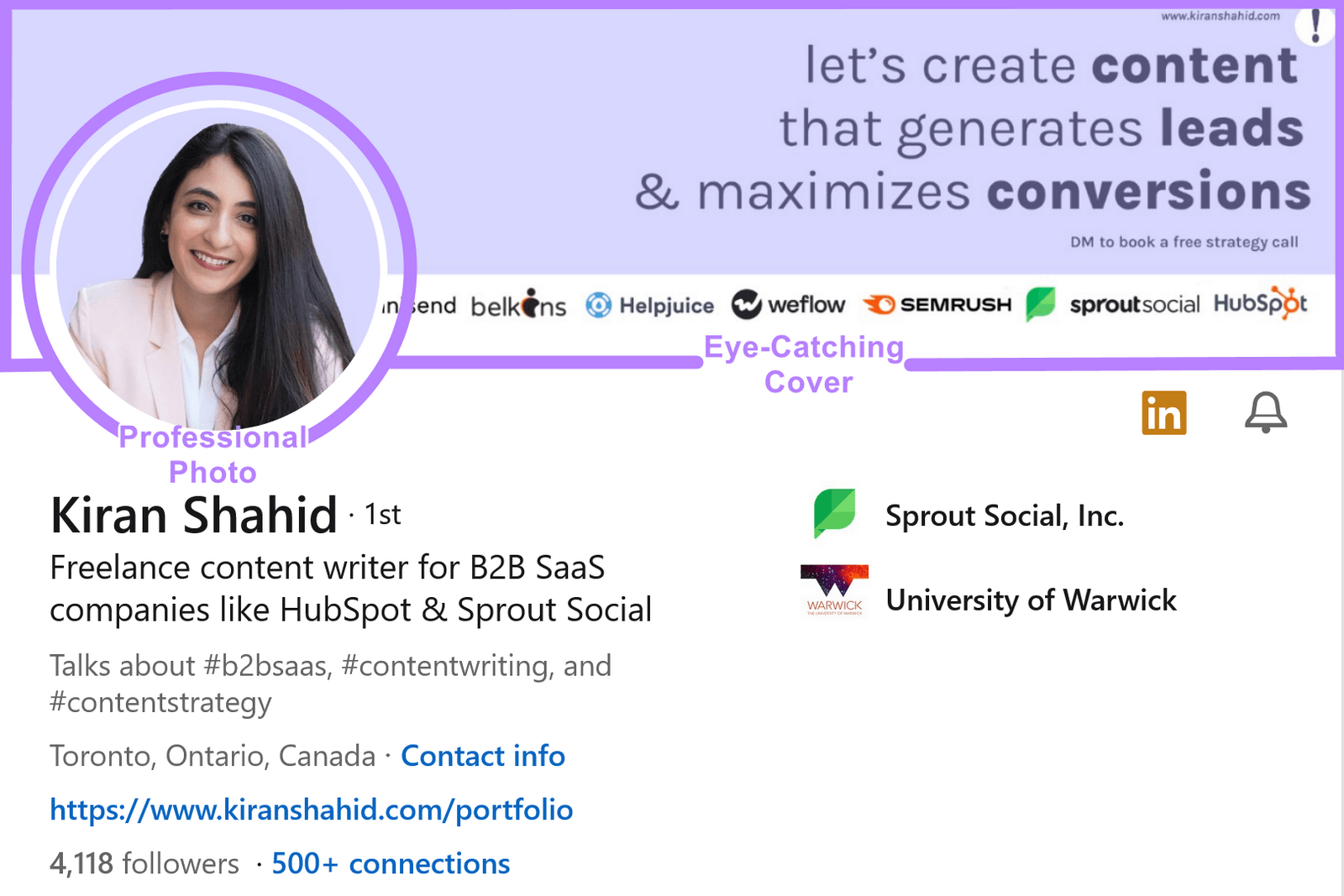 example of LinkedIn profile of