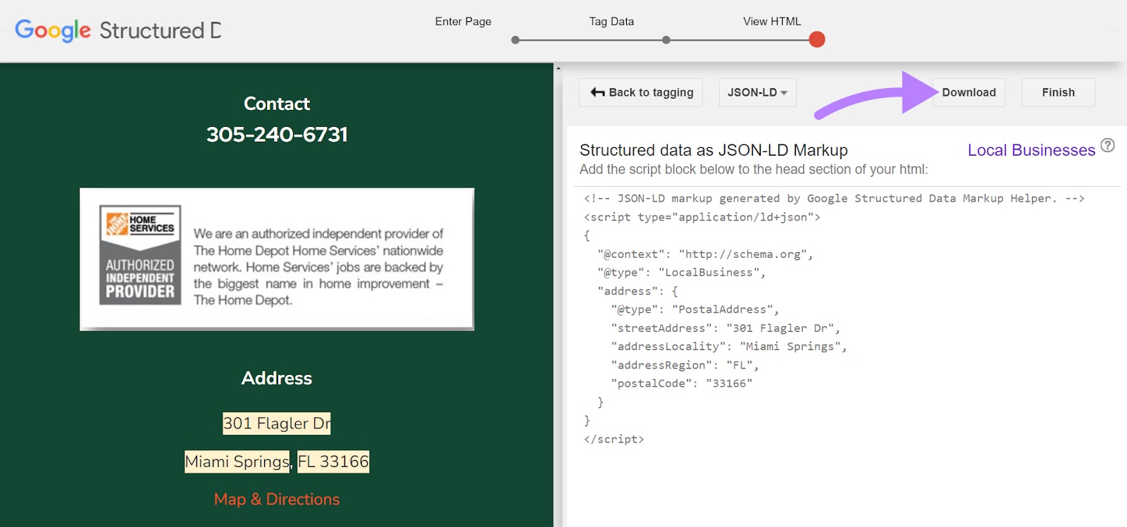 下载 the generated code from 结构化数据标记助手