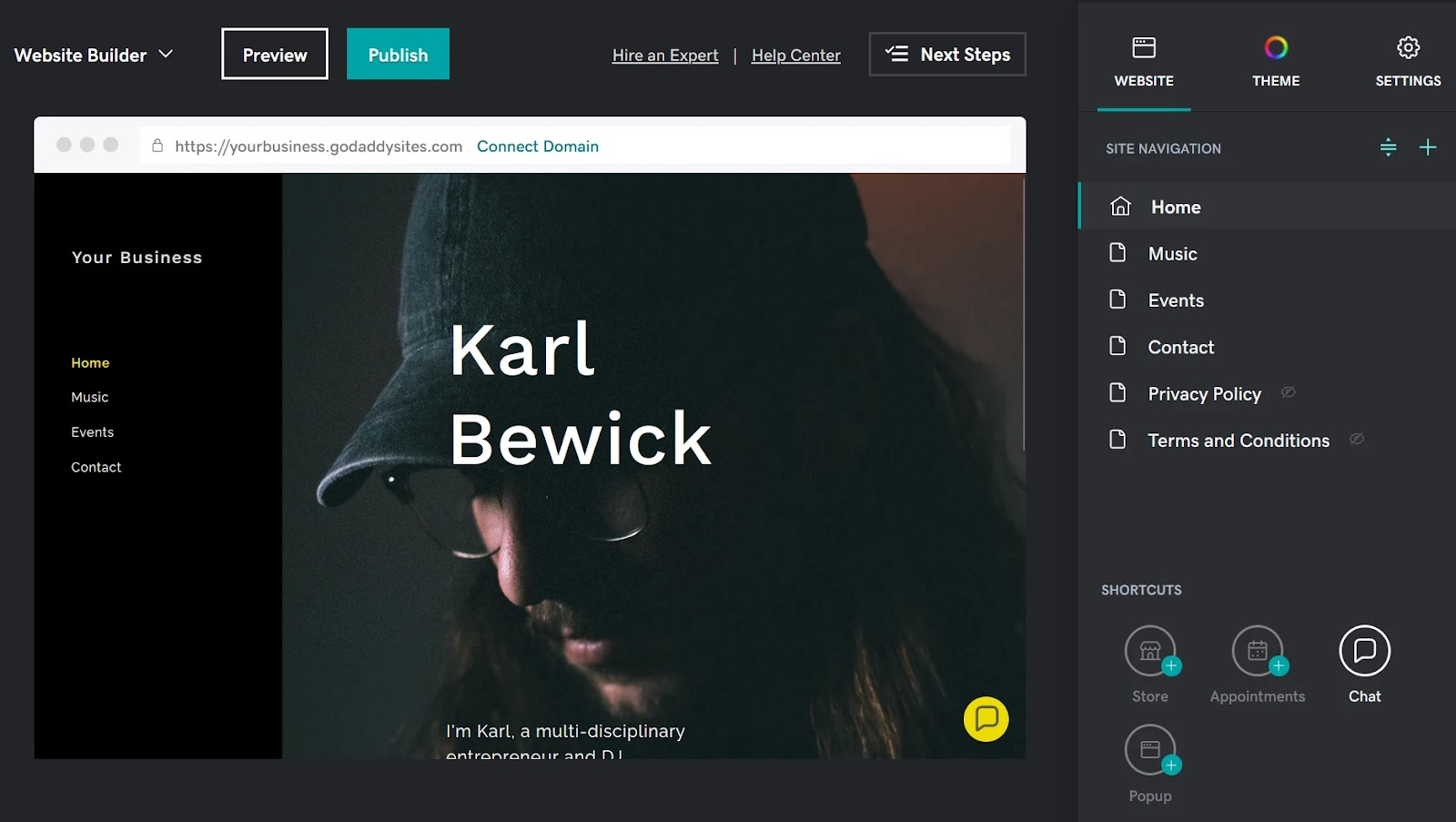 戈达底 website builder interface