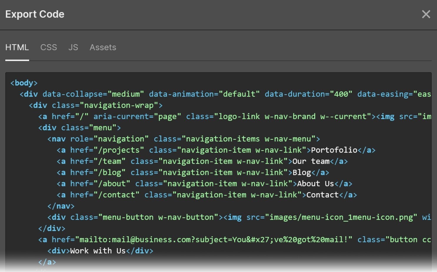HTML code generated by Web流