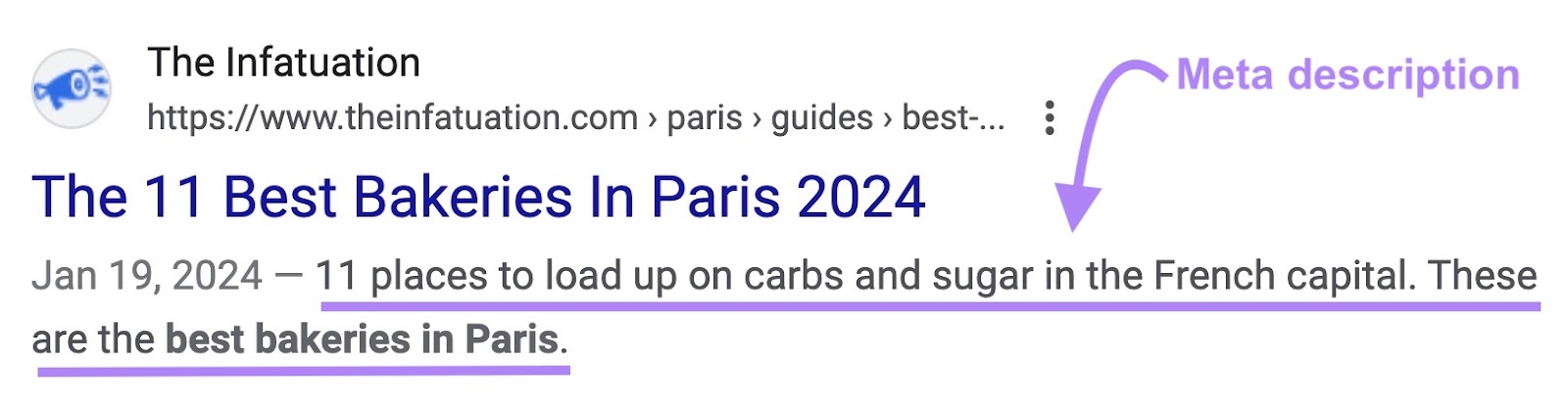 Meta description on SERP that reads: 