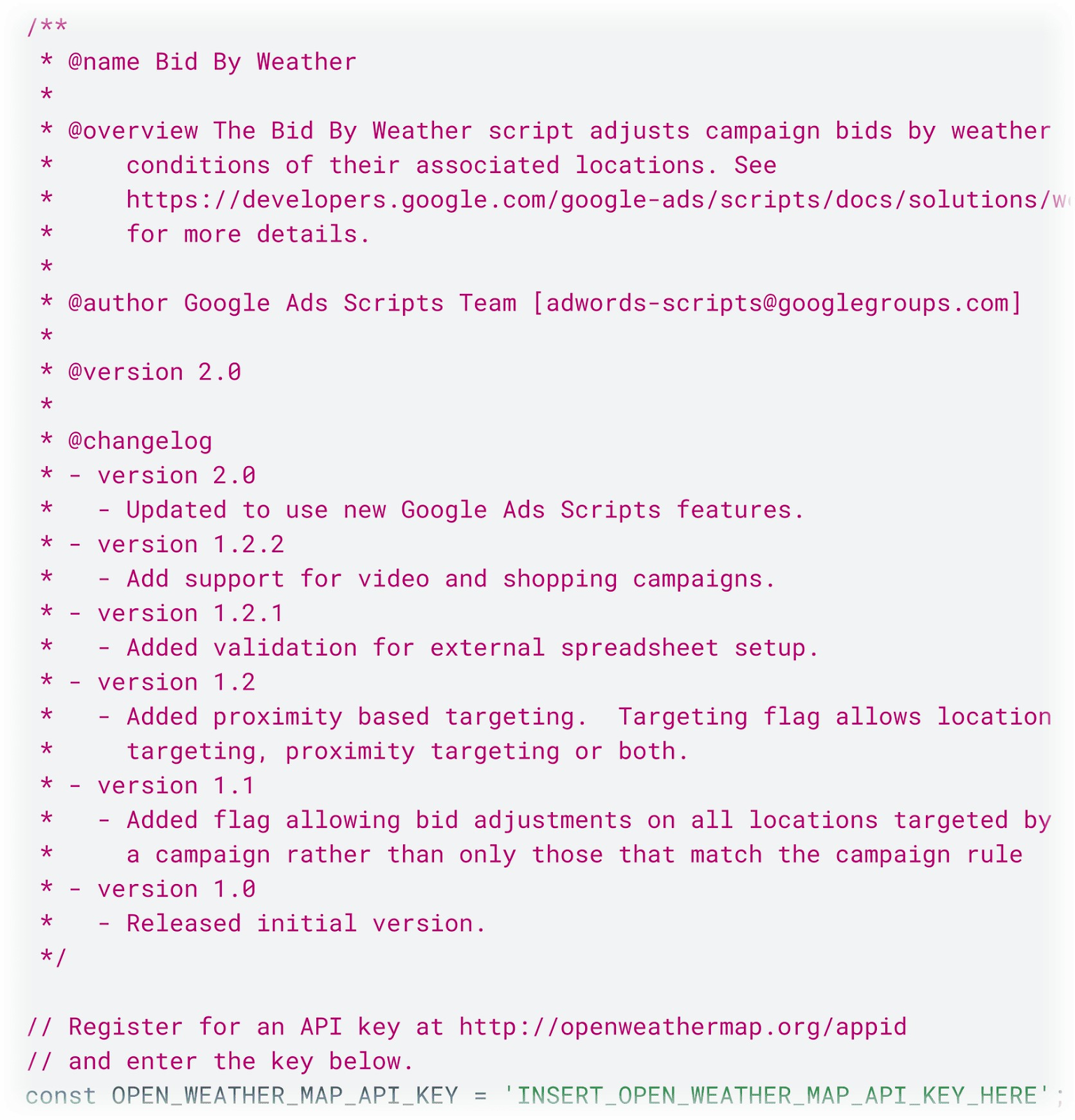 An example of a source code to bid based on current weather in 谷歌广告 library