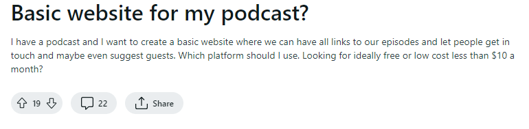 A question on Reddit的 about basic website for a podcast