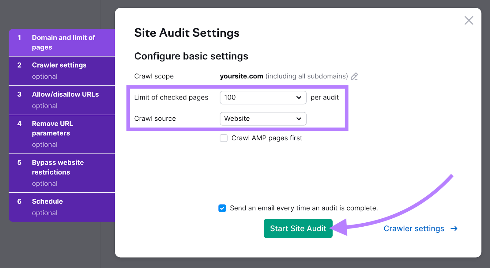“现场审核 Settings” page