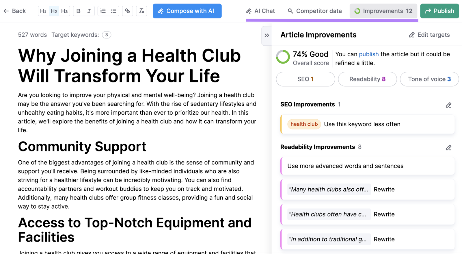 Ai内容 app generated a detailed article outline based on competition