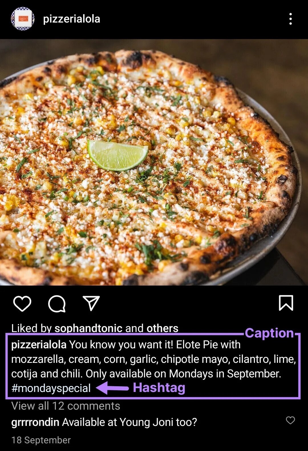 pizzerialola's Instagram post with caption和