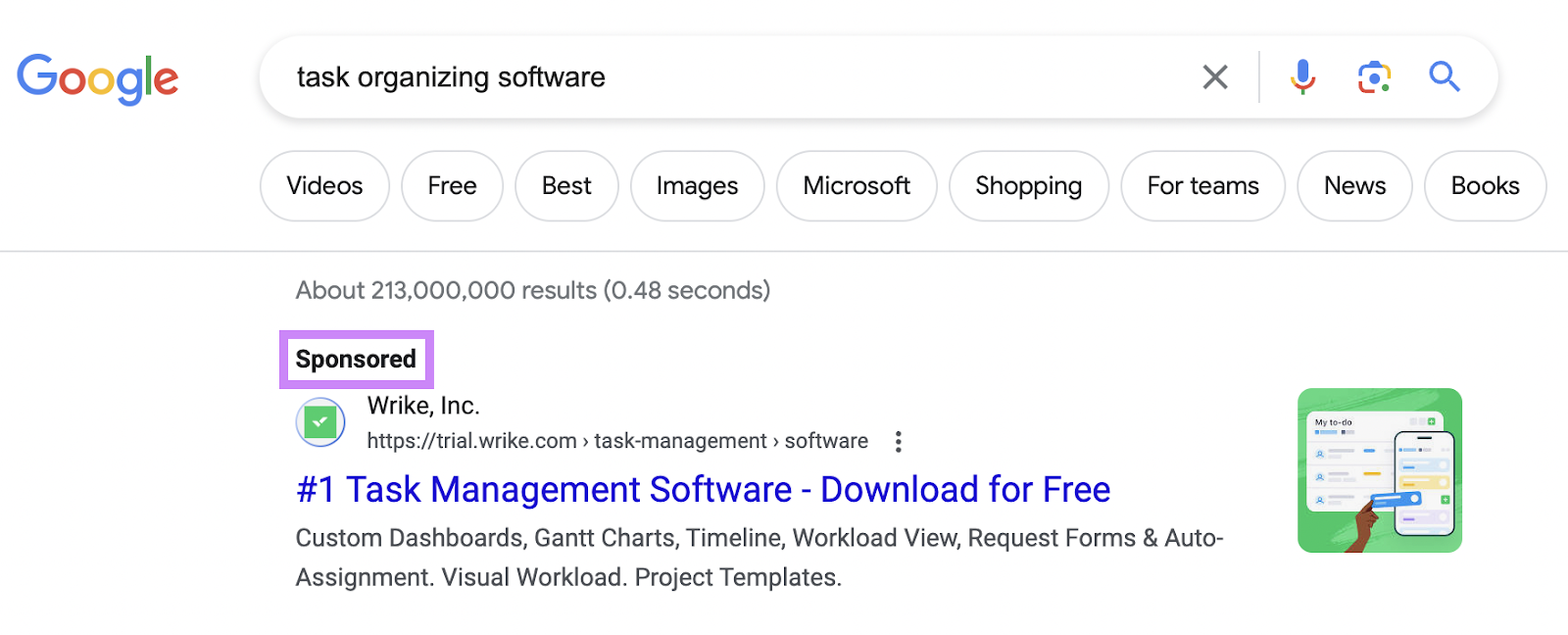 A PPC ad marked as 