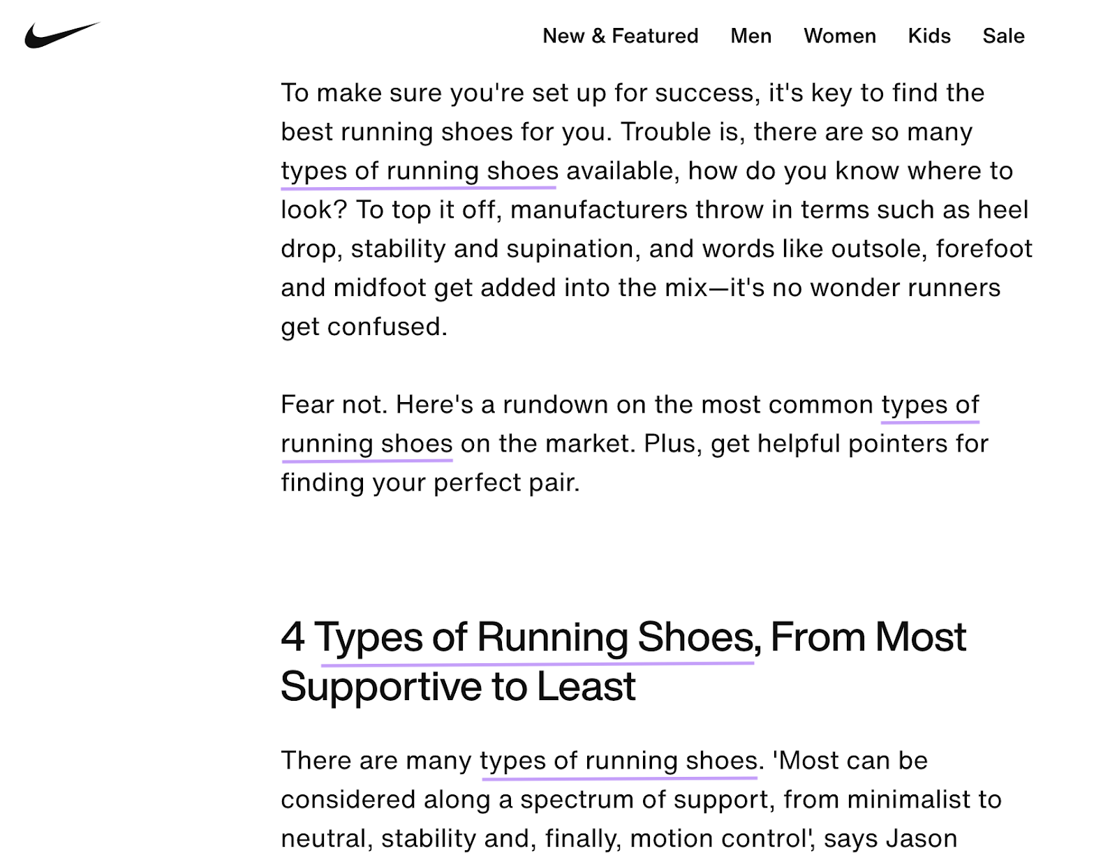 Nike's retail blog post with 