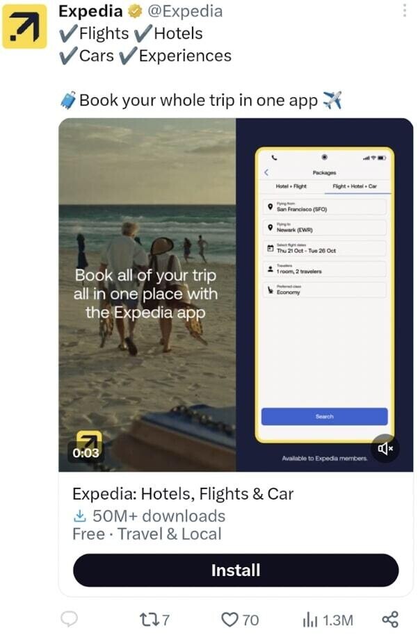 an example of a 推特 ad from Expedia
